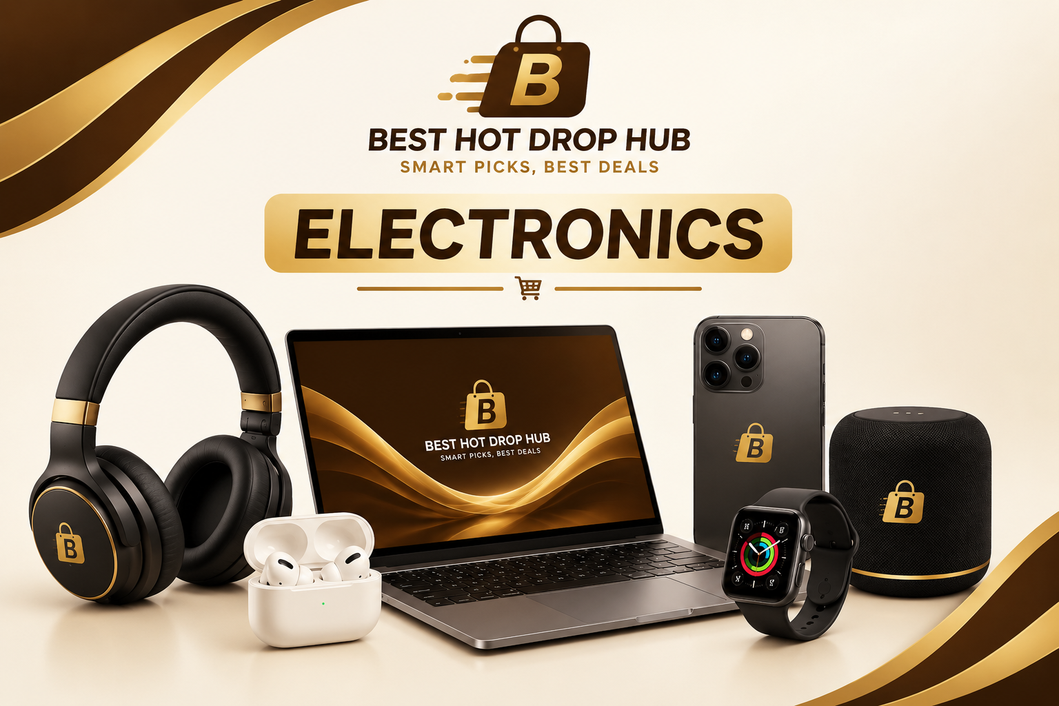 Electronics products including laptop, headphones, smartphone, earbuds, smartwatch and speaker – Best Hot Drop Hub
